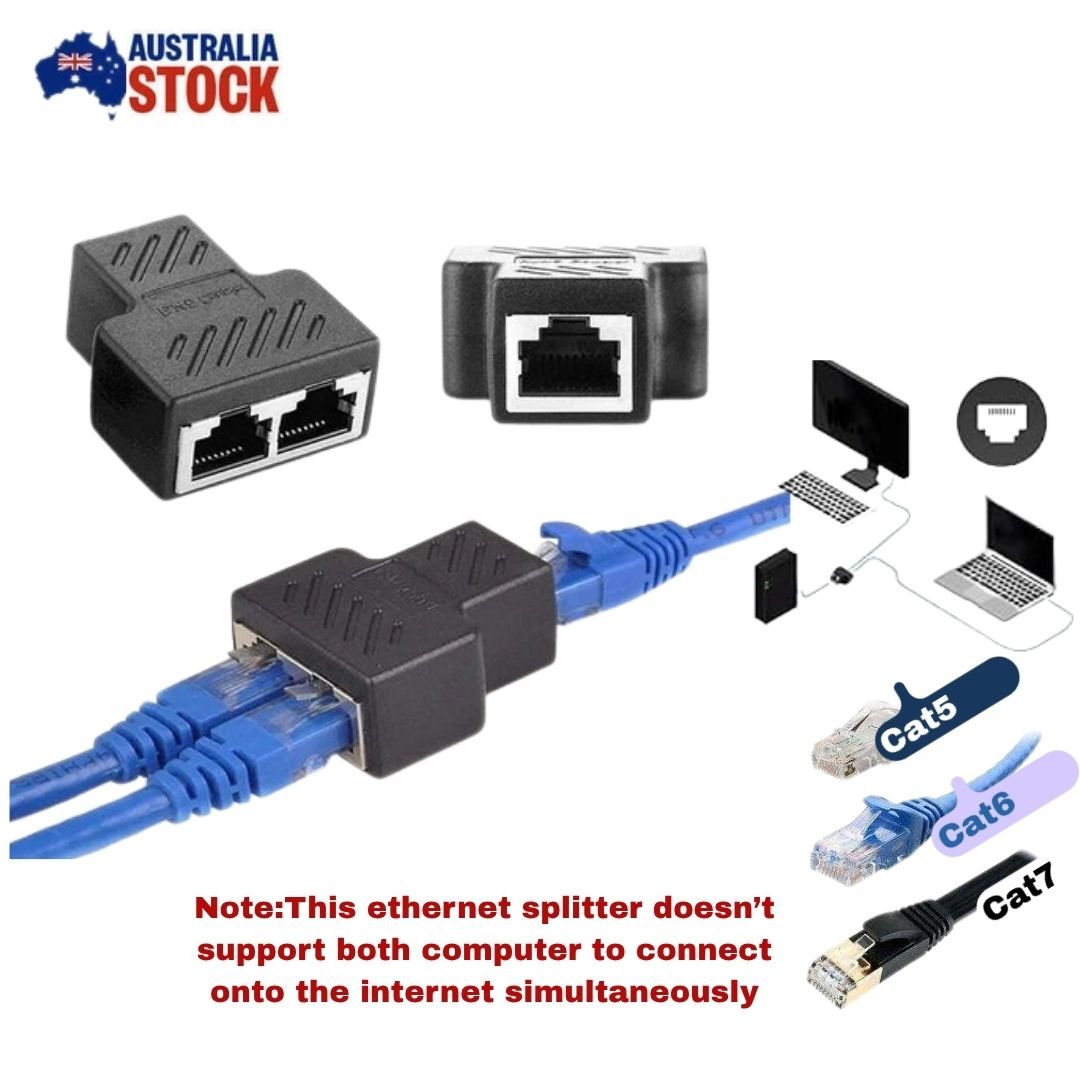 RJ45 Ethernet Splitter Adapter – Dual LAN Port Connector for CAT5/CAT6/CAT7 Network Cables (AU Stock) - AllTech