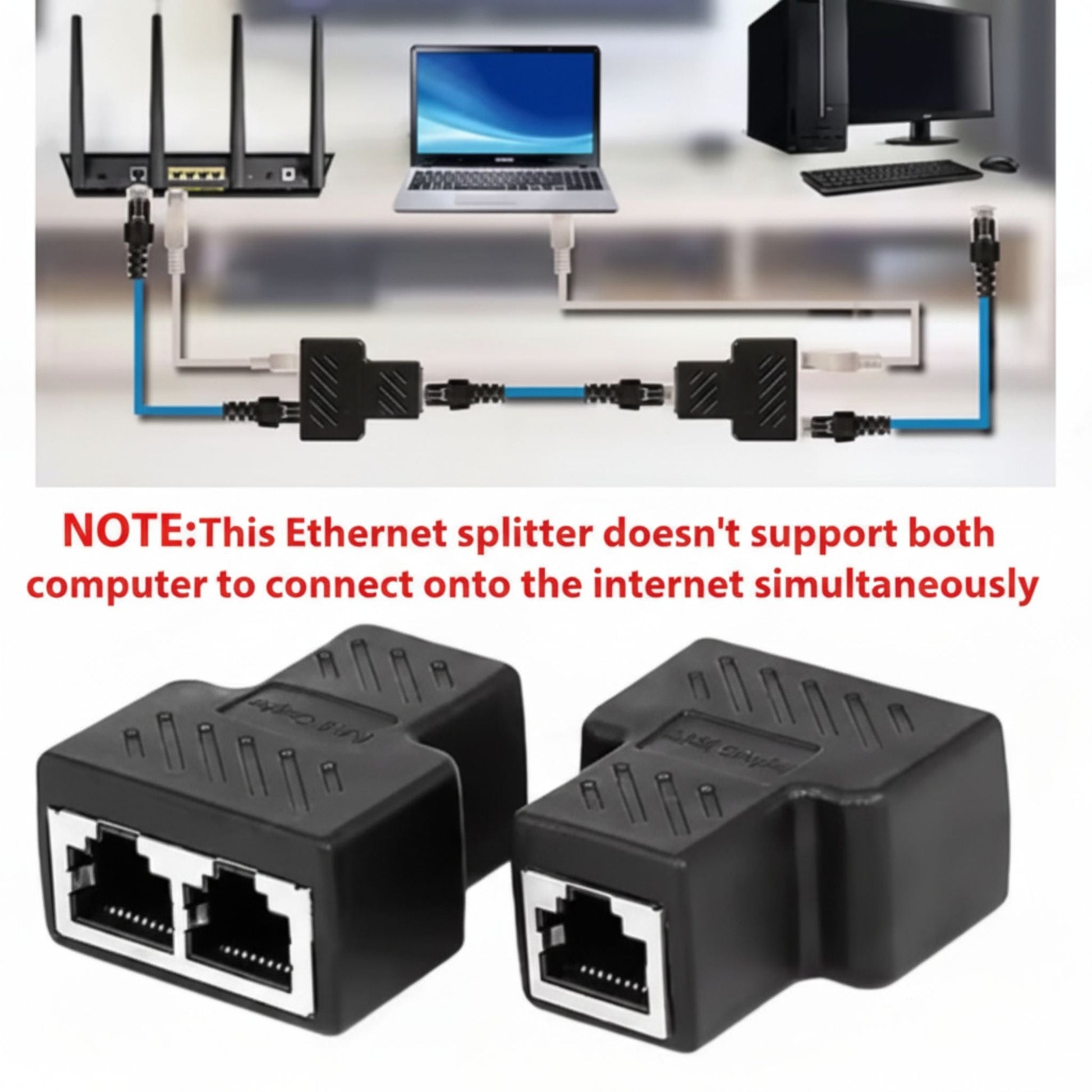 RJ45 Ethernet Splitter Adapter – Dual LAN Port Connector for CAT5/CAT6/CAT7 Network Cables (AU Stock) - AllTech