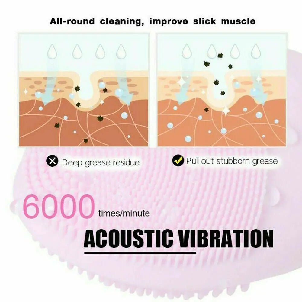 Silicone Facial Cleanse Brush Electric Ultrasonic Vibration Massage Pore Cleaner - AllTech