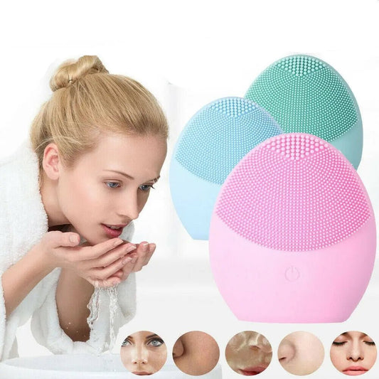 Silicone Facial Cleanse Brush Electric Ultrasonic Vibration Massage Pore Cleaner - AllTech