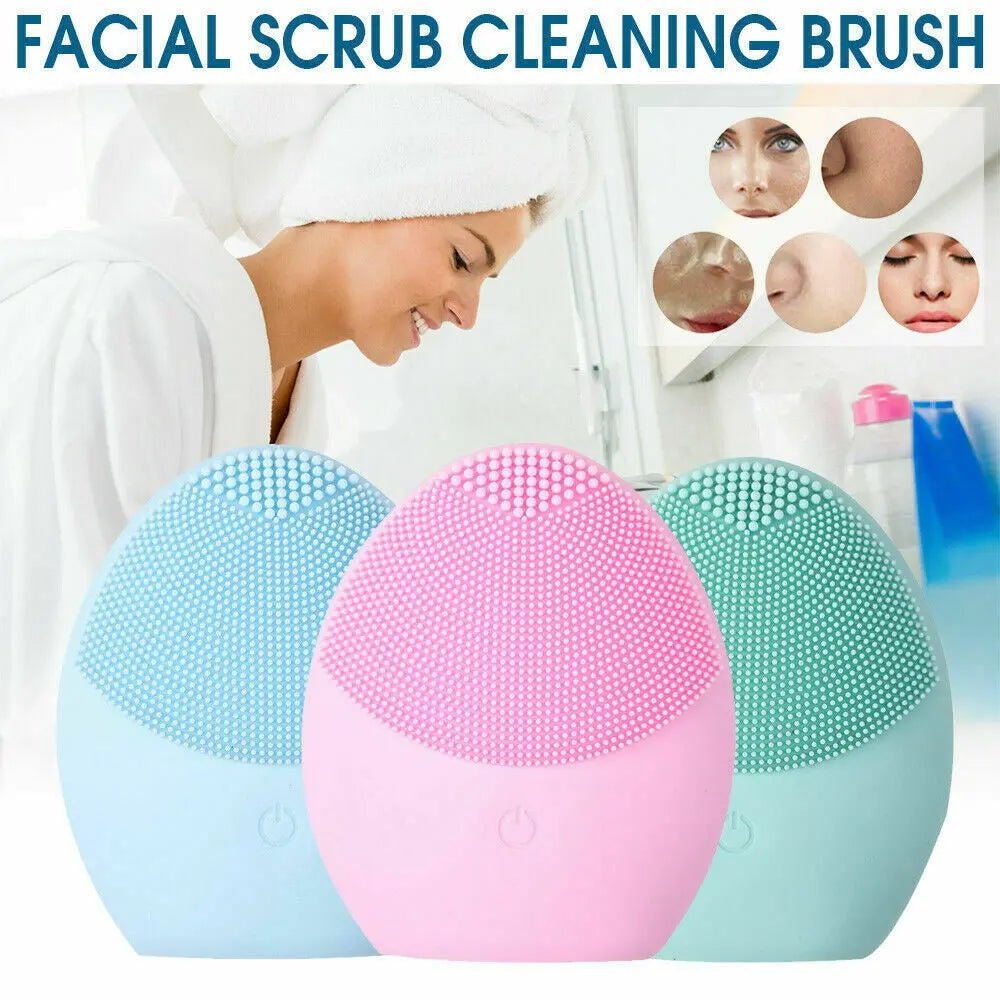 Silicone Facial Cleanse Brush Electric Ultrasonic Vibration Massage Pore Cleaner - AllTech