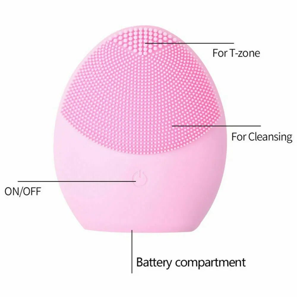 Silicone Facial Cleanse Brush Electric Ultrasonic Vibration Massage Pore Cleaner - AllTech