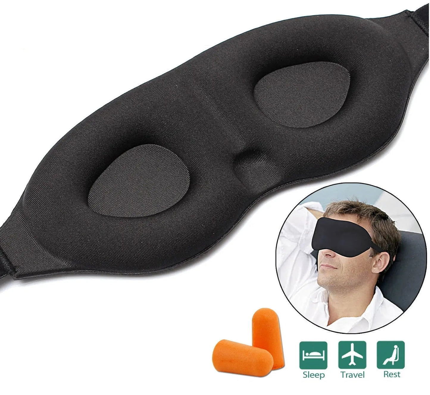 Travel Sleep Eye Mask Memory Foam Black with Adjustable Elastic Band - AllTech