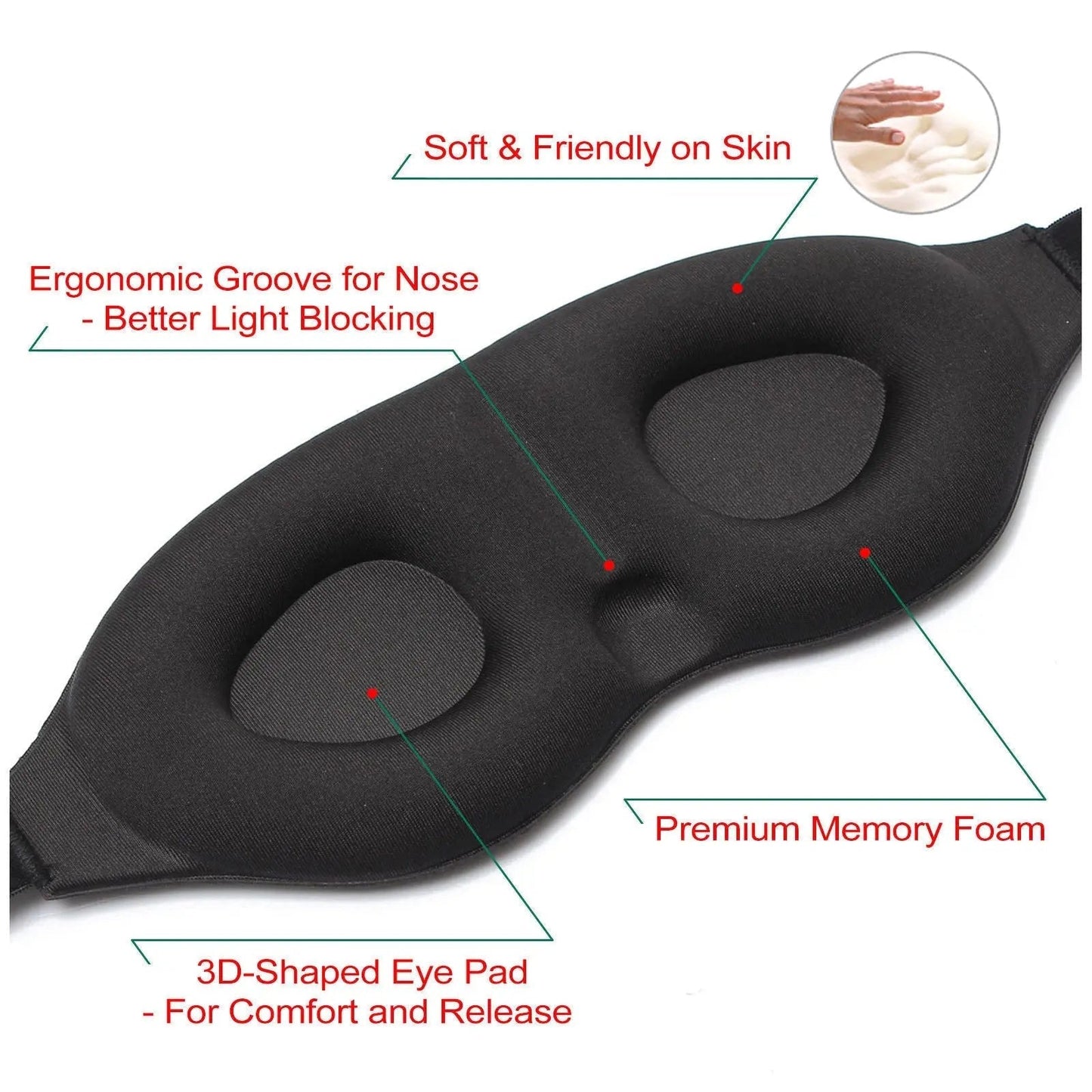 Travel Sleep Eye Mask Memory Foam Black with Adjustable Elastic Band - AllTech