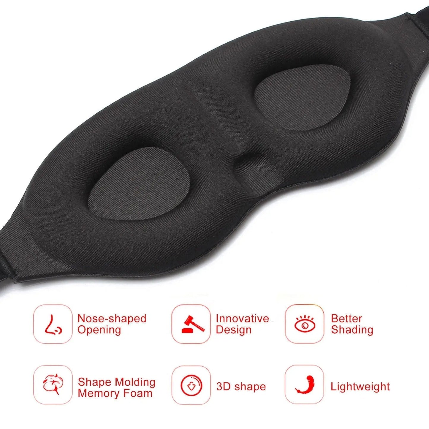 Travel Sleep Eye Mask Memory Foam Black with Adjustable Elastic Band - AllTech