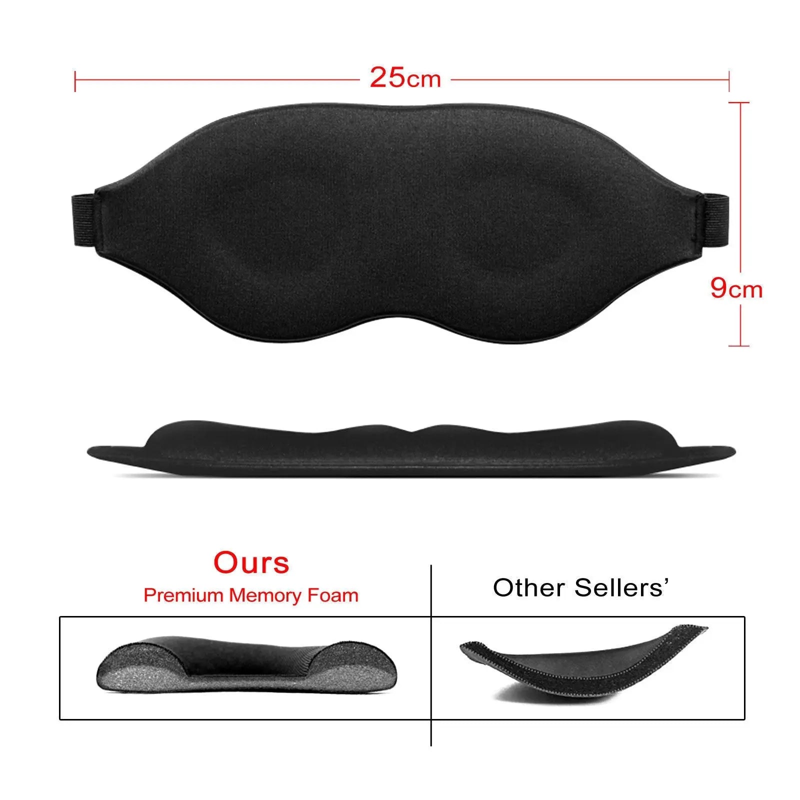 Travel Sleep Eye Mask Memory Foam Black with Adjustable Elastic Band - AllTech