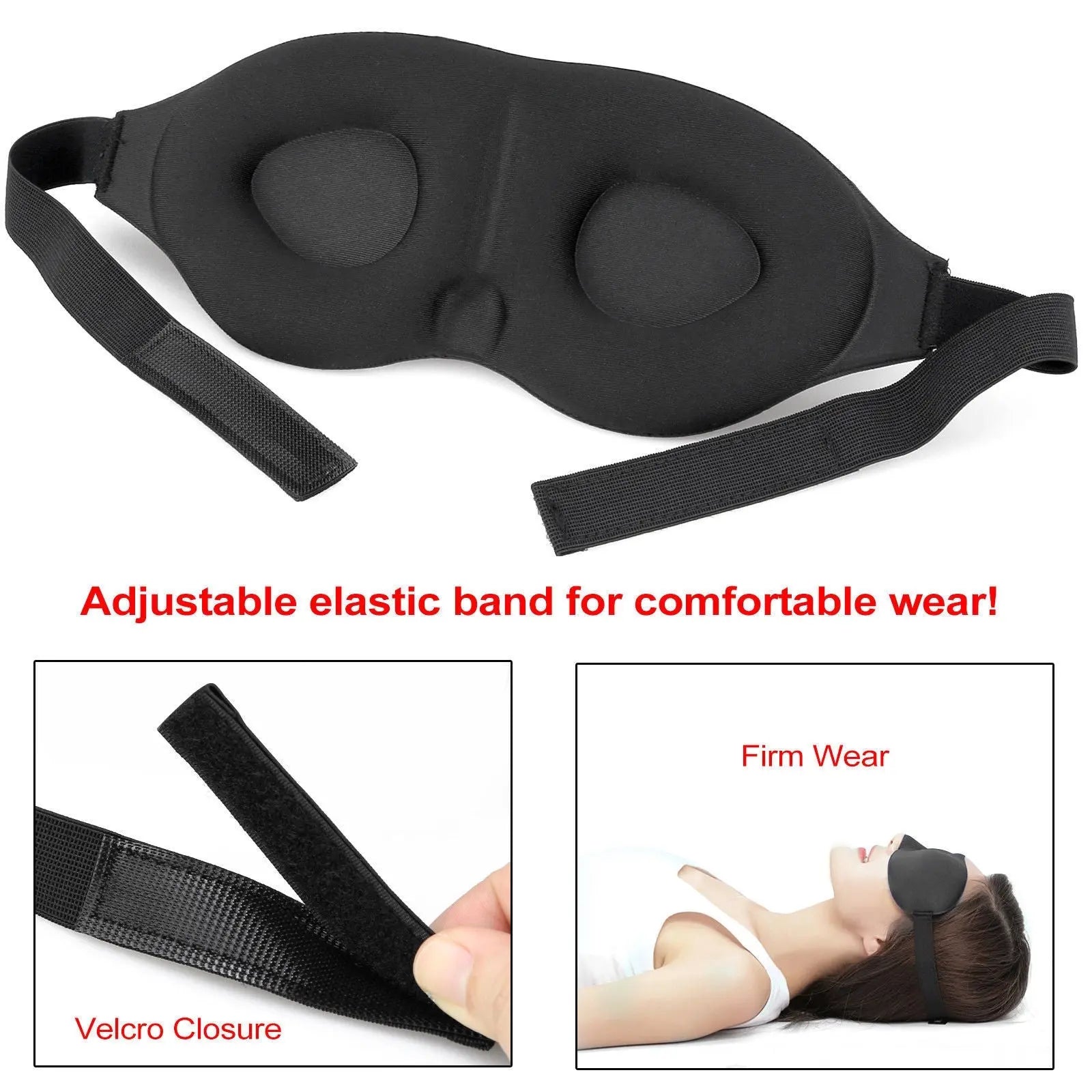 Travel Sleep Eye Mask Memory Foam Black with Adjustable Elastic Band - AllTech