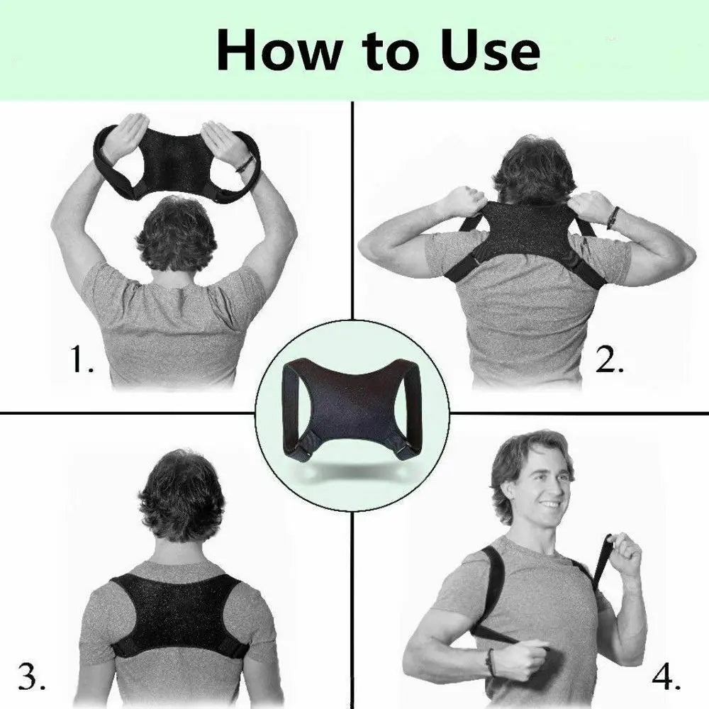 Unisex Adjustable Posture Corrector Shoulder Brace Back Support Strap Belt - AllTech
