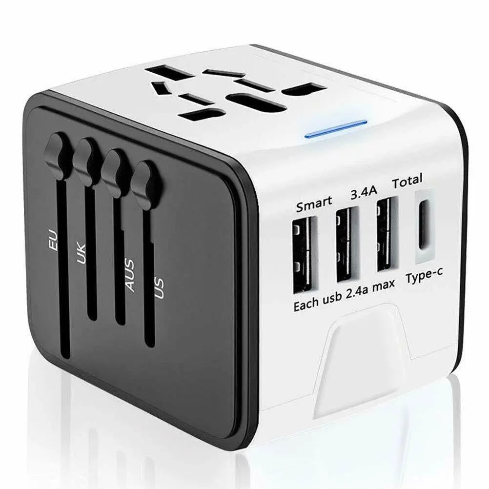 Universal Travel Adapter 4 USB 2.4A Charger with EU AU US UK AC Wall Plug Power - AllTech