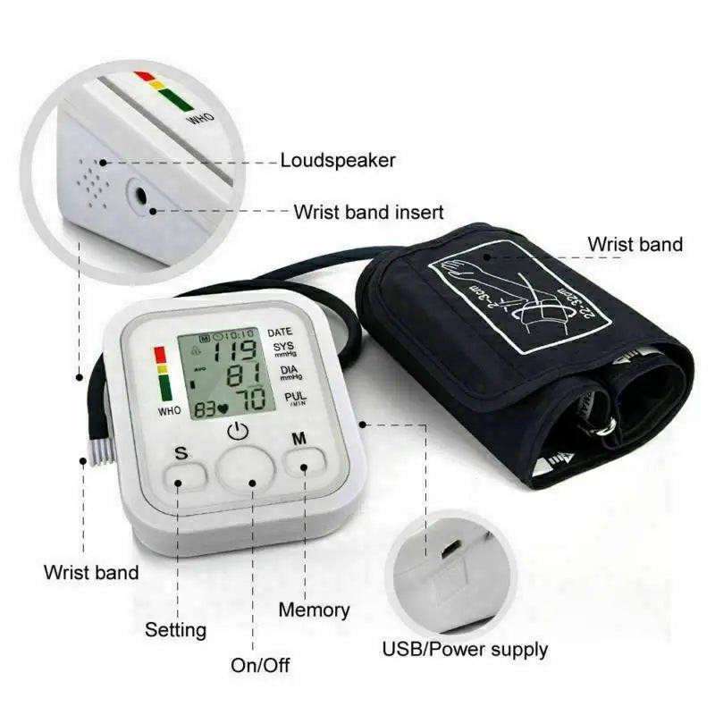 Upper Arm Digital Blood Pressure Monitor Heart Rate Monitor with LCD Display - AllTech