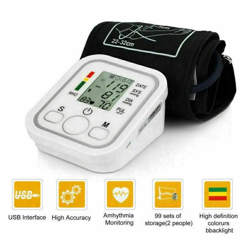 Upper Arm Digital Blood Pressure Monitor Heart Rate Monitor with LCD Display - AllTech