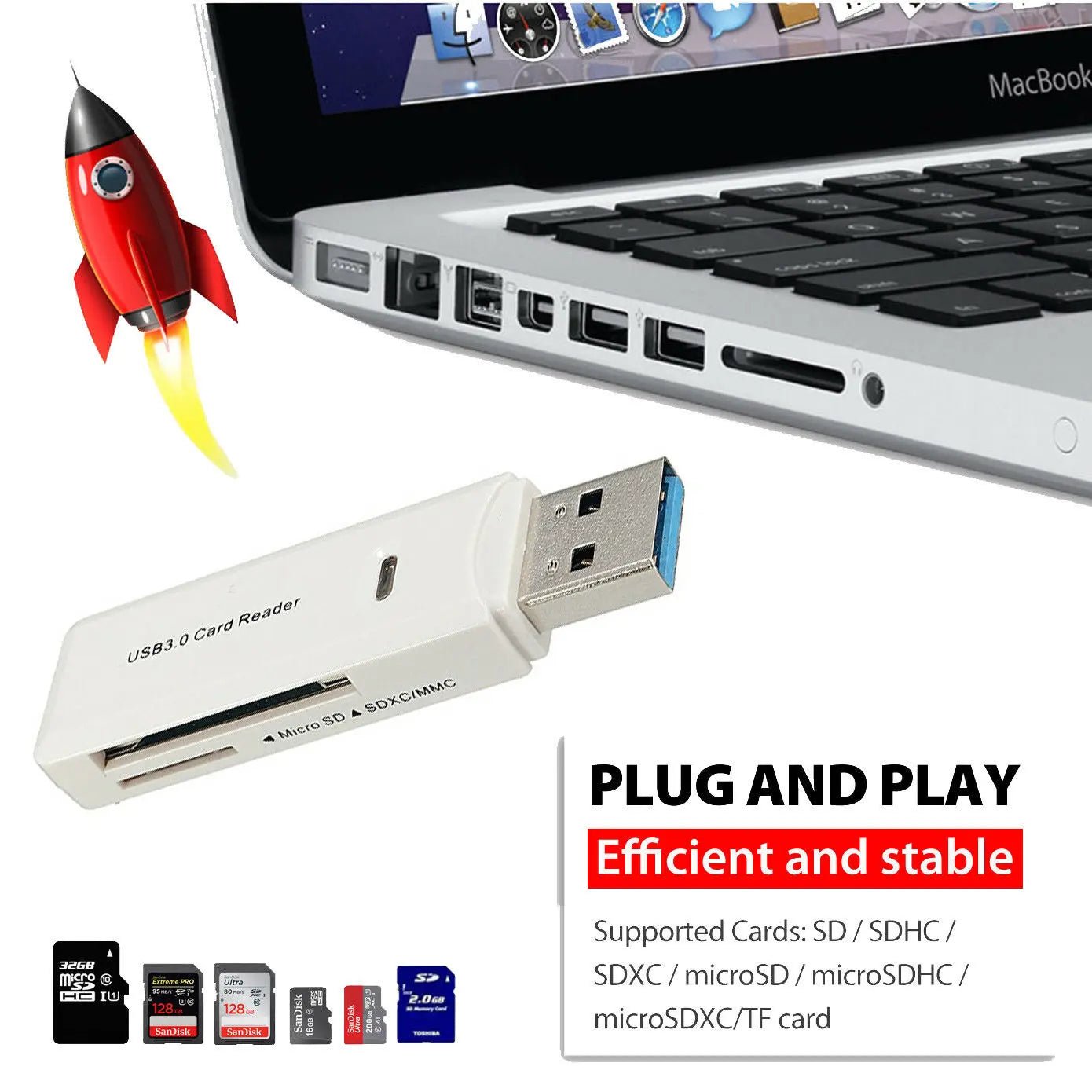 USB 3 Memory Card Reader White SD SDHC SDXC Micro SD Micro SDXC UHS - I TF T - Flash - AllTech