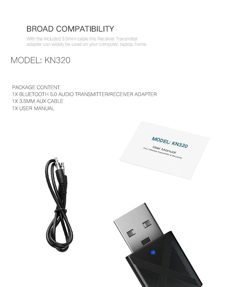 USB Bluetooth 5.0 Transmitter Receiver Stereo Audio Adapter AUX 3.5mm - AllTech
