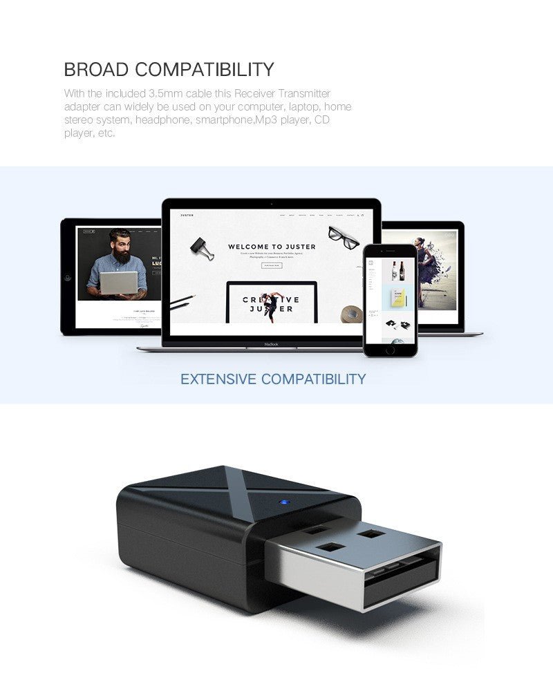 USB Bluetooth 5.0 Transmitter Receiver Stereo Audio Adapter AUX 3.5mm - AllTech