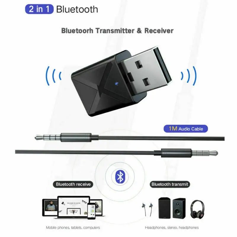 USB Bluetooth 5.0 Transmitter Receiver Stereo Audio Adapter AUX 3.5mm - AllTech