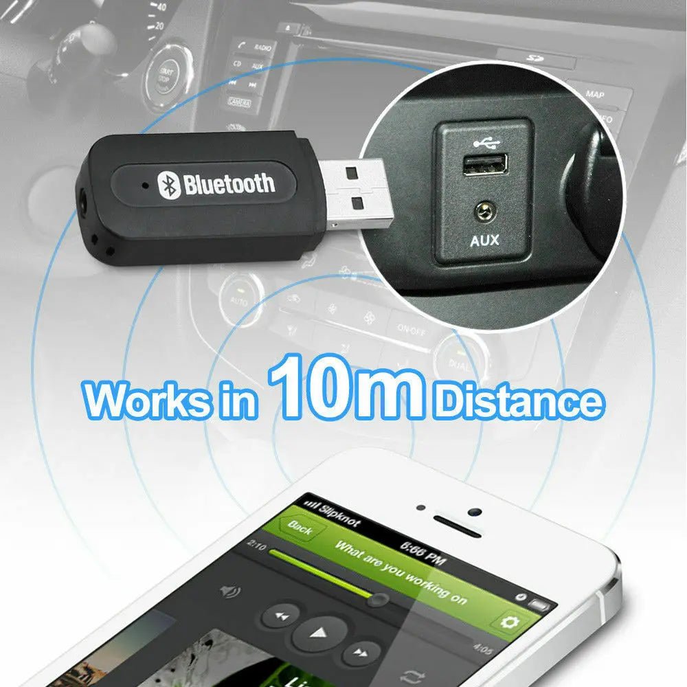 USB Bluetooth Audio Receiver Adaptor Wireless Music 3.5mm Dongle AUX A2DP Car - AllTech