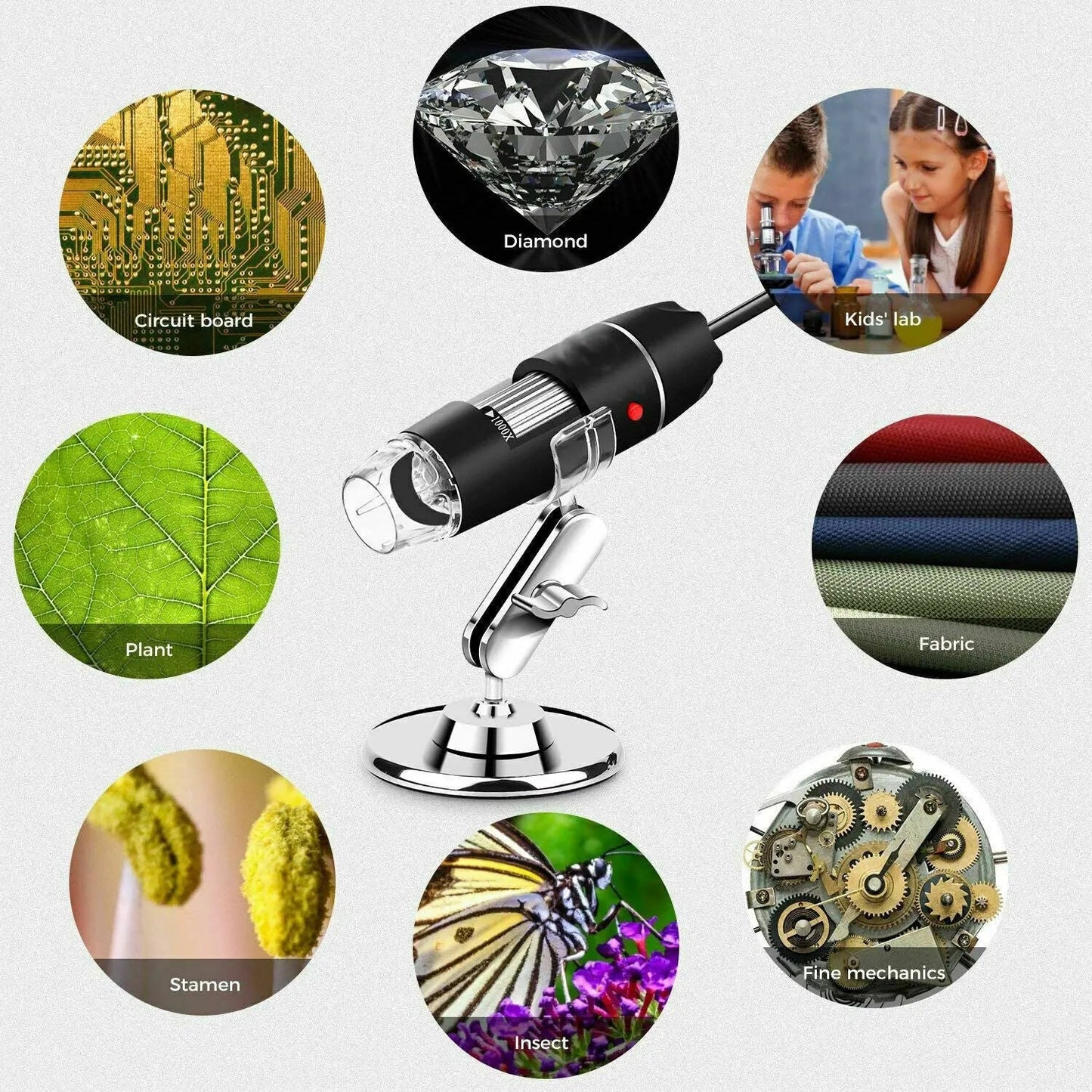 USB Digital Microscope 1600X 8 LED Handheld Endoscope Magnifier Camera - AllTech