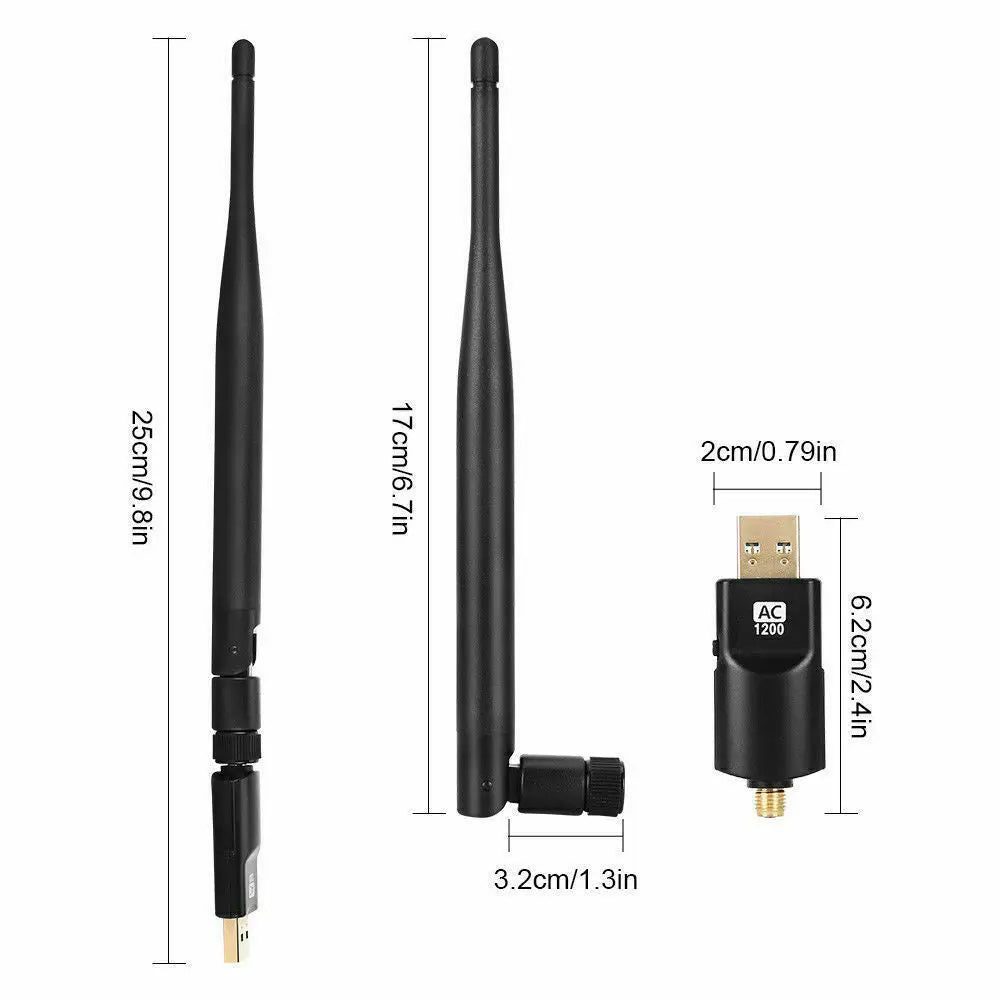 USB Wireless WIFI Adapter AC1200 High Power AC Long Range 802.11AC 5dBi Antenna - AllTech