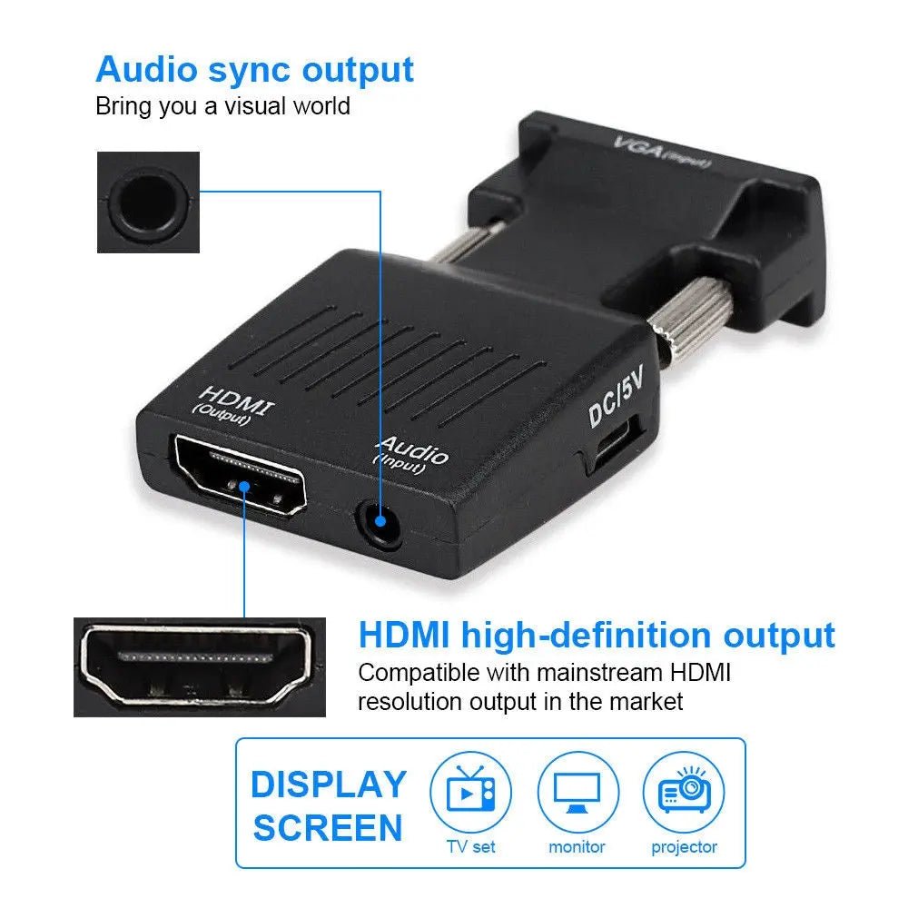 VGA to HDMI VGA Male with Audio HD to HDMI Female Adapter 1080P Video Output - AllTech