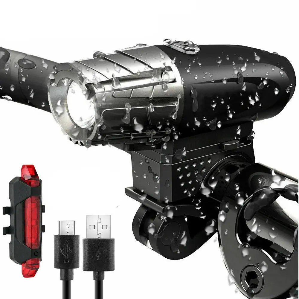 Waterproof Rechargeable LED Bike Bicycle Front Light and Back Light - AllTech