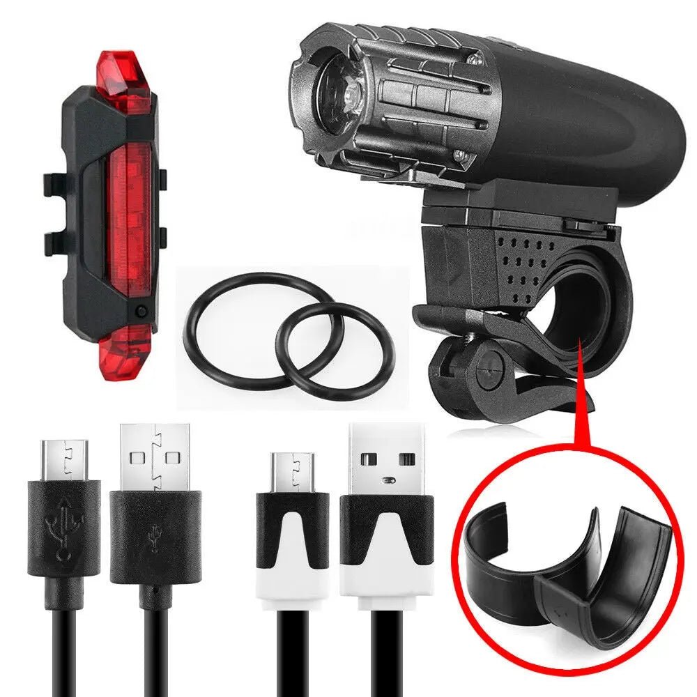Waterproof Rechargeable LED Bike Bicycle Front Light and Back Light - AllTech