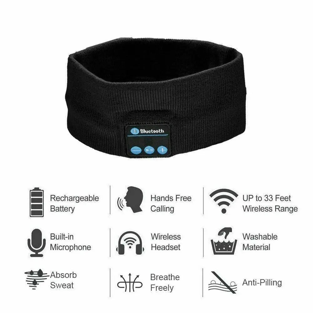 Wireless Sleep Earphone Headphone Headband Sports Bluetooth 5.0 with Stereo Mic - AllTech