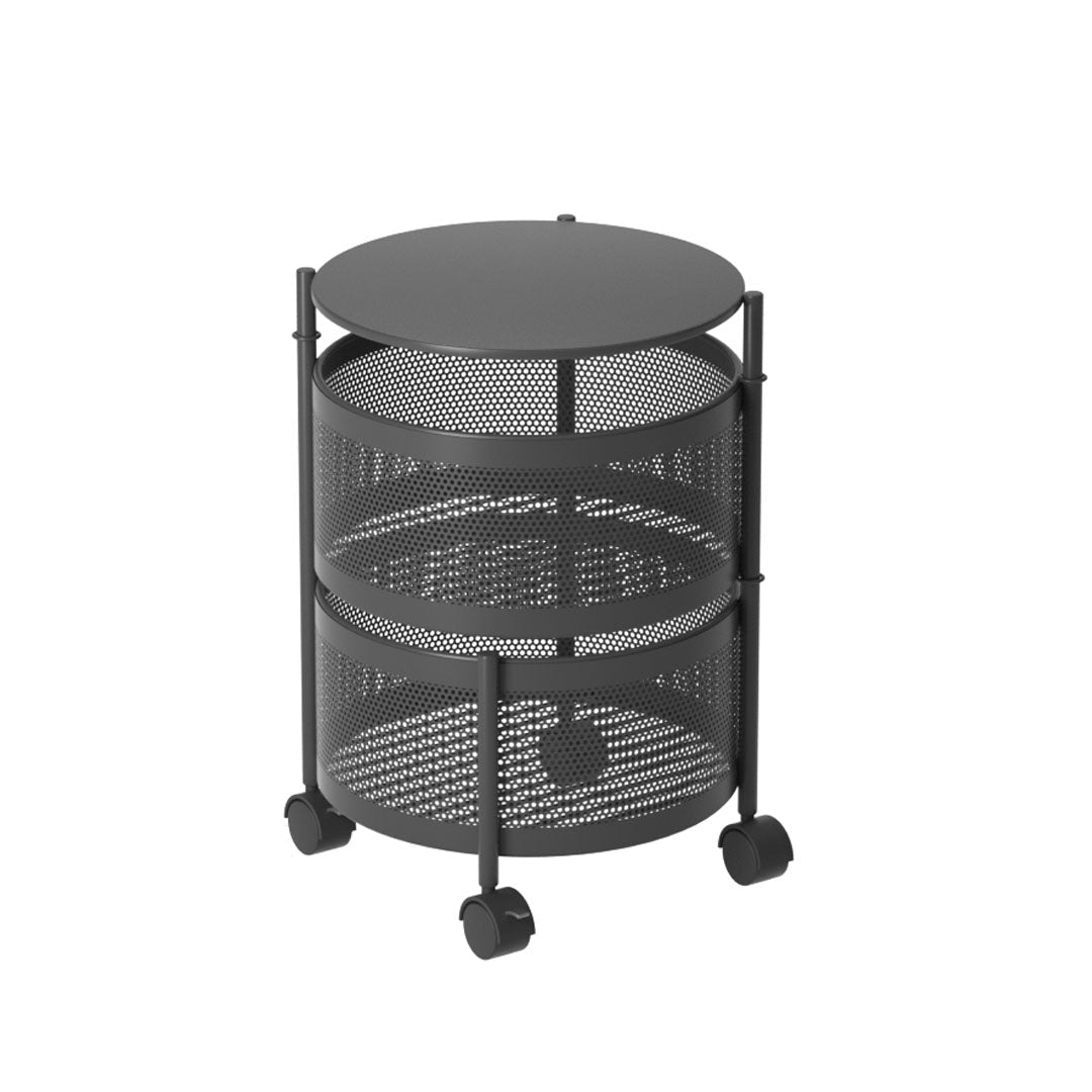 2 Tier Steel Round Rotating Kitchen Cart Multi-Functional Shelves Portable Storage Organizer with Wheels - AllTech