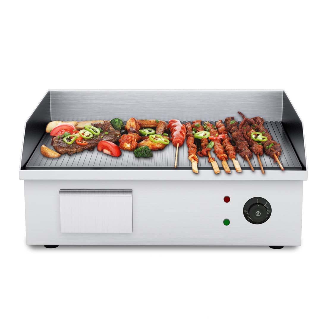 2200W Stainless Steel Ribbed Griddle Commercial Grill BBQ Hot Plate 56*48*23cm - AllTech