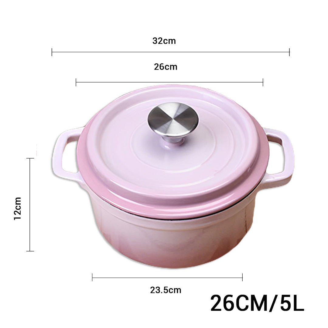 26cm Pink Cast Iron Ceramic Stewpot Casserole Stew Cooking Pot With Lid - AllTech