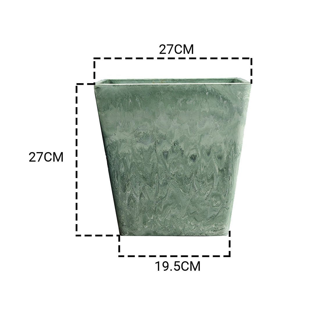 27cm Green Grey Square Resin Plant Flower Pot in Cement Pattern Planter Cachepot for Indoor Home Office - AllTech