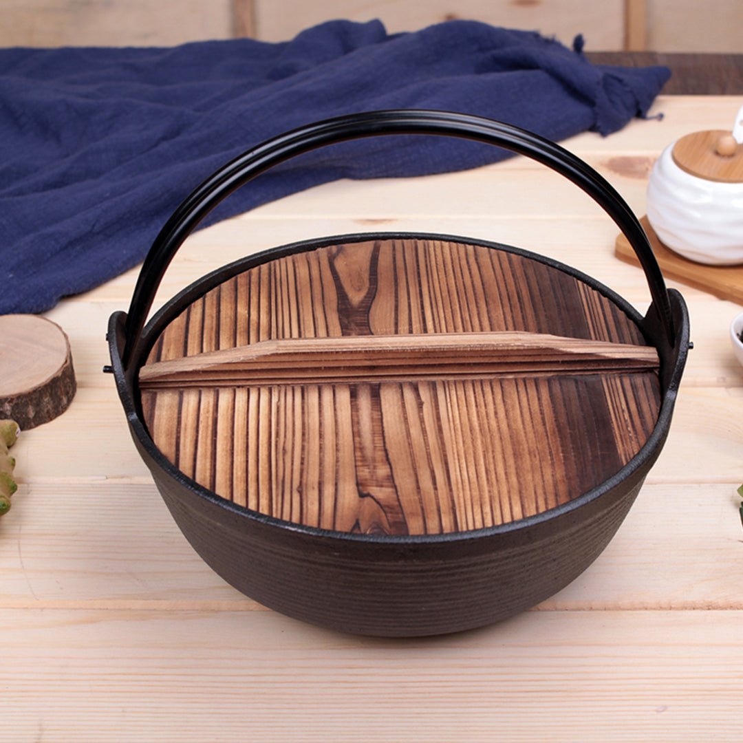 29cm Cast Iron Japanese Style Sukiyaki Tetsu Nabe Shabu Hot Pot with Wooden Lid - AllTech
