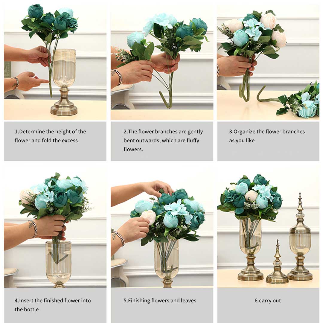 2X Clear Glass Flower Vase with Lid and White Flower Filler Vase Bronze Set - AllTech