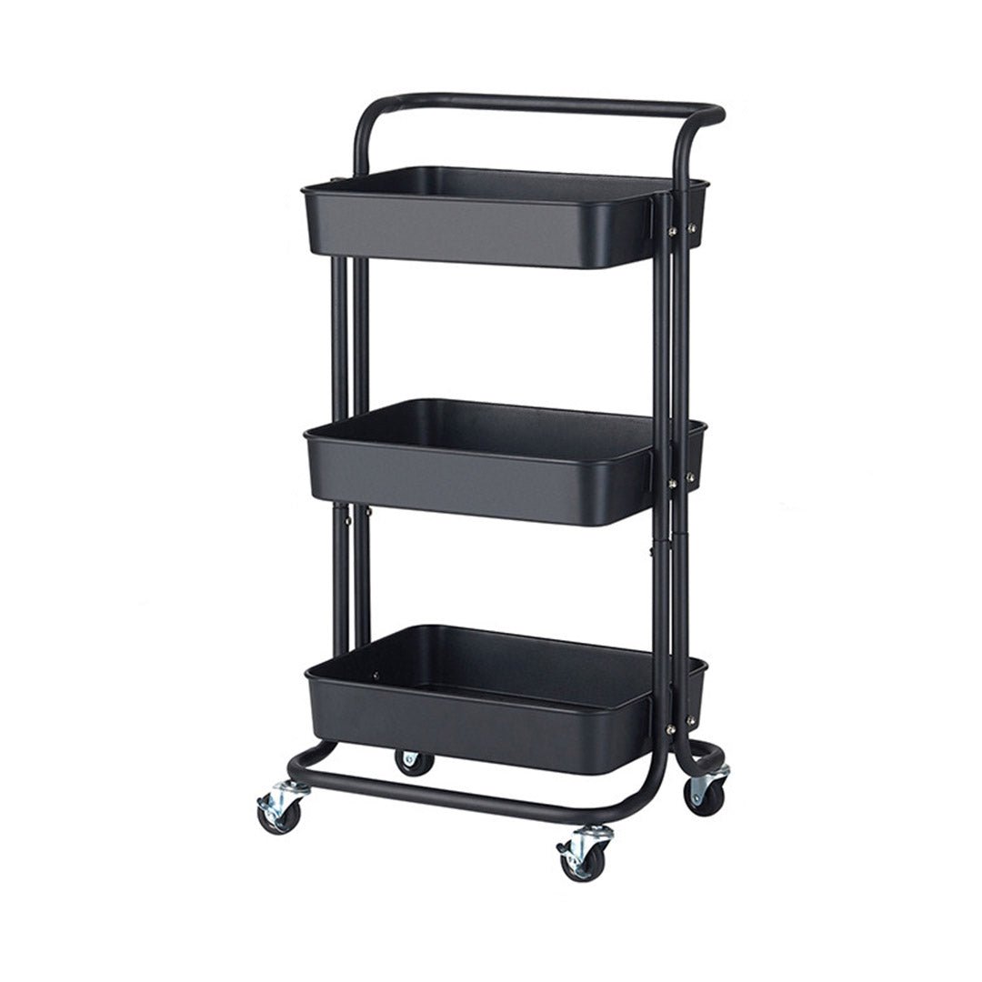 3 Tier Steel Black Movable Kitchen Cart Multi-Functional Shelves Portable Storage Organizer with Wheels - AllTech