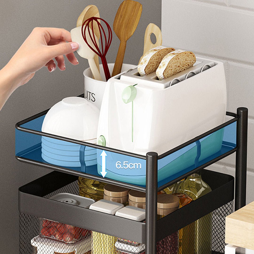 3 Tier Steel Square Rotating Kitchen Cart Multi-Functional Shelves Portable Storage Organizer with Wheels - AllTech