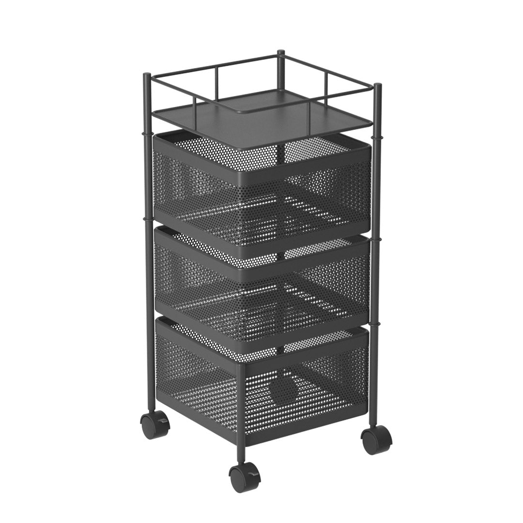 3 Tier Steel Square Rotating Kitchen Cart Multi-Functional Shelves Portable Storage Organizer with Wheels - AllTech