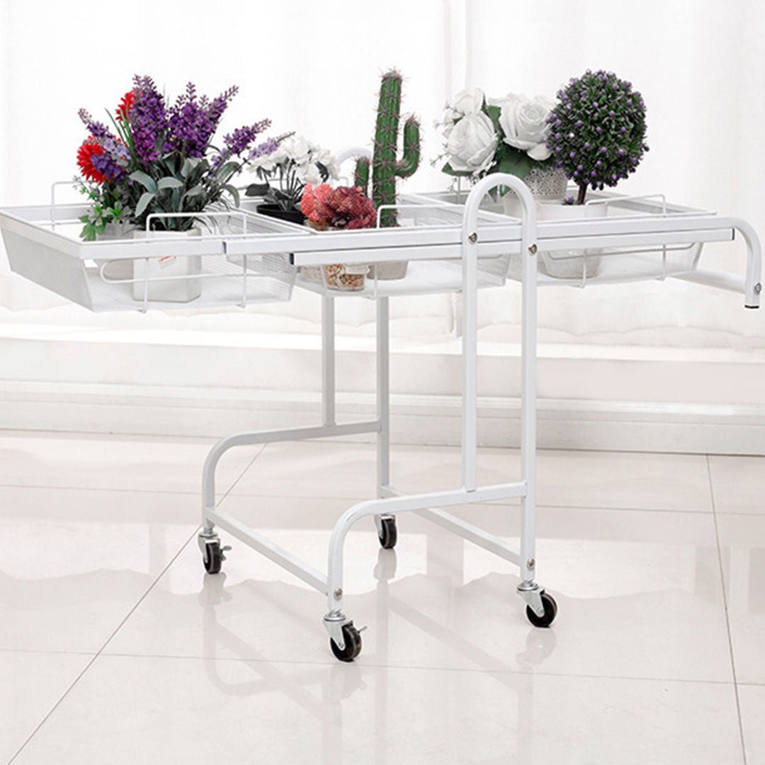 3 Tier Steel White Adjustable Kitchen Cart Multi-Functional Shelves Portable Storage Organizer with Wheels - AllTech