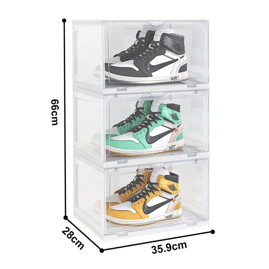 3 Tier Transparent Portable Shoe Organiser Sneaker Footwear Folding Plastic Bin Stackable Storage Box with Magnetic Door