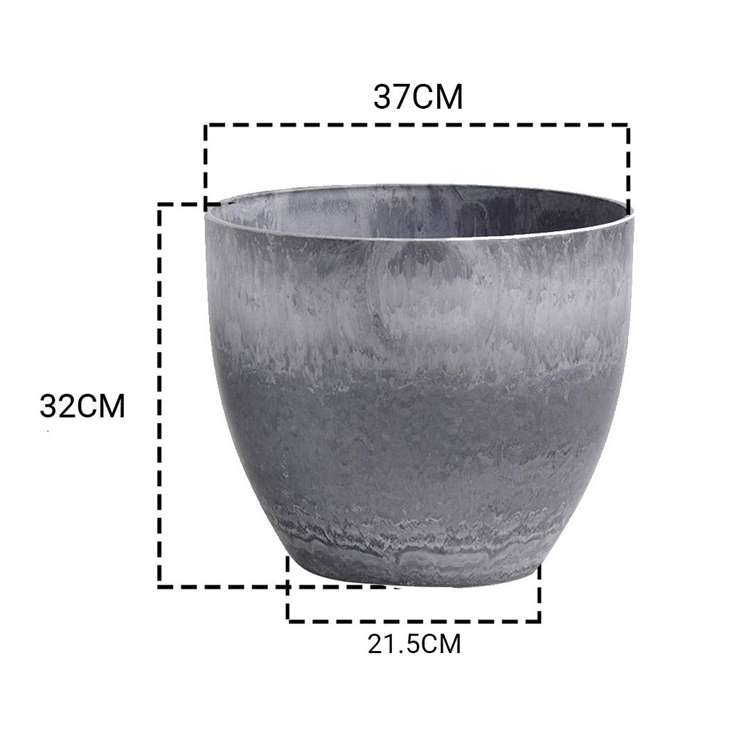 32cm Weathered Grey Round Resin Plant Flower Pot in Cement Pattern Planter Cachepot for Indoor Home Office - AllTech