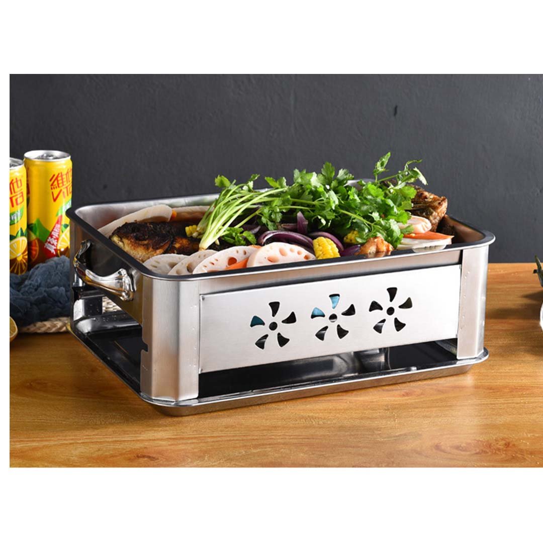 36CM Portable Stainless Steel Outdoor Chafing Dish BBQ Fish Stove Grill Plate - AllTech