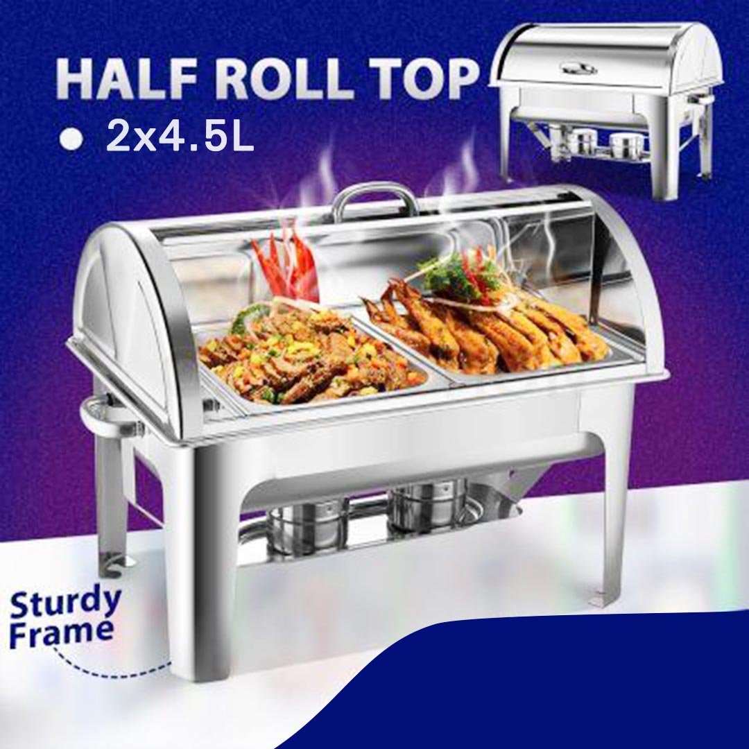 4.5L Dual Tray Stainless Steel Roll Top Chafing Dish Food Warmer - AllTech