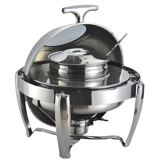 6.5L Stainless Steel Round Soup Tureen Bowl Station Roll Top Buffet Chafing Dish Catering Chafer Food Warmer Server - AllTech