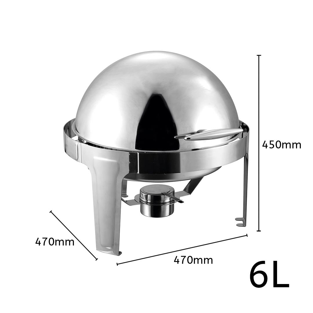 6L Stainless Steel Chafing Food Warmer Catering Dish Round Roll Top - AllTech