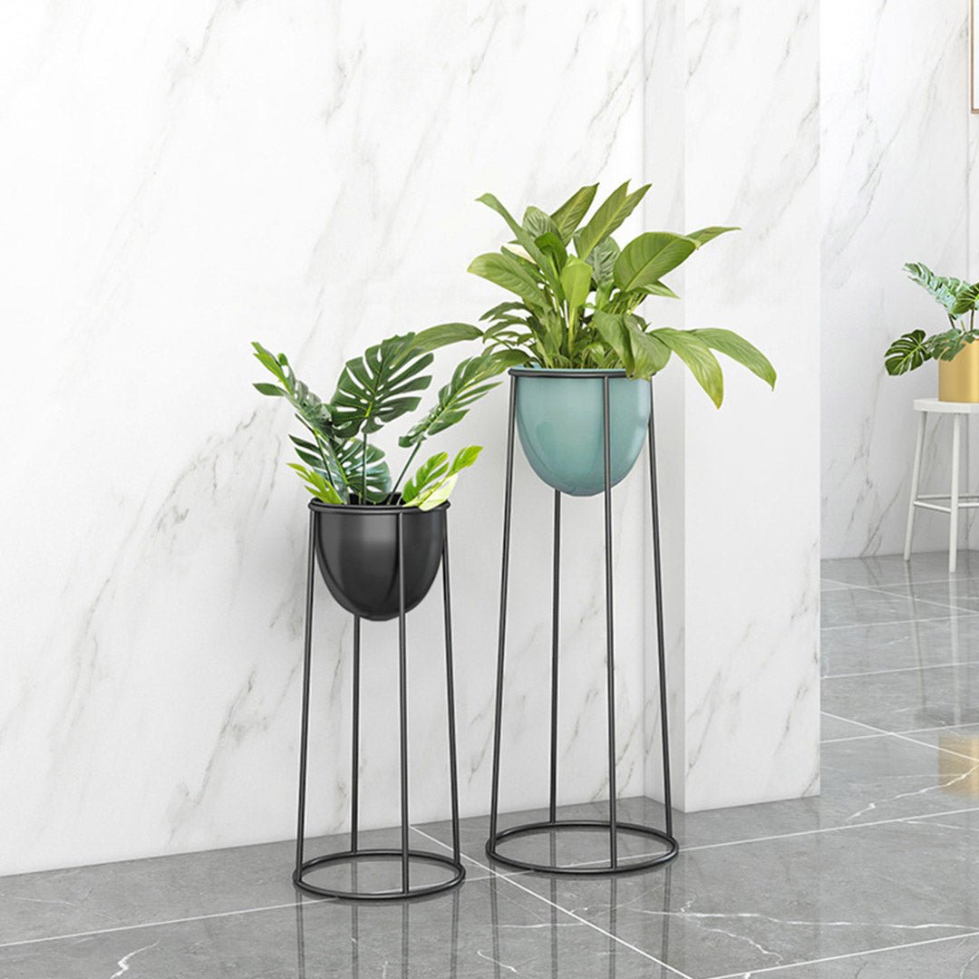 70cm Round Wire Metal Flower Pot Stand with Black Flowerpot Holder Rack Display - AllTech