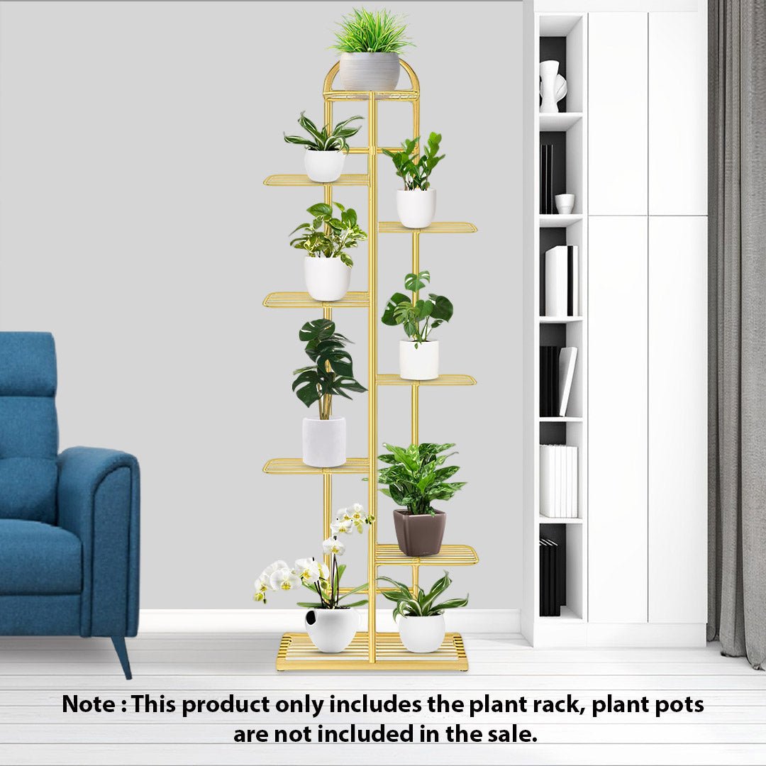 8 Tier 9 Pots Gold Metal Plant Stand Flowerpot Display Shelf Rack Indoor Home Office Decor - AllTech