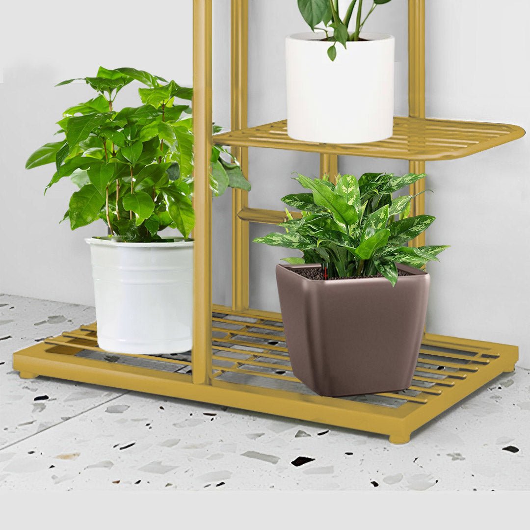 8 Tier 9 Pots Gold Metal Plant Stand Flowerpot Display Shelf Rack Indoor Home Office Decor - AllTech