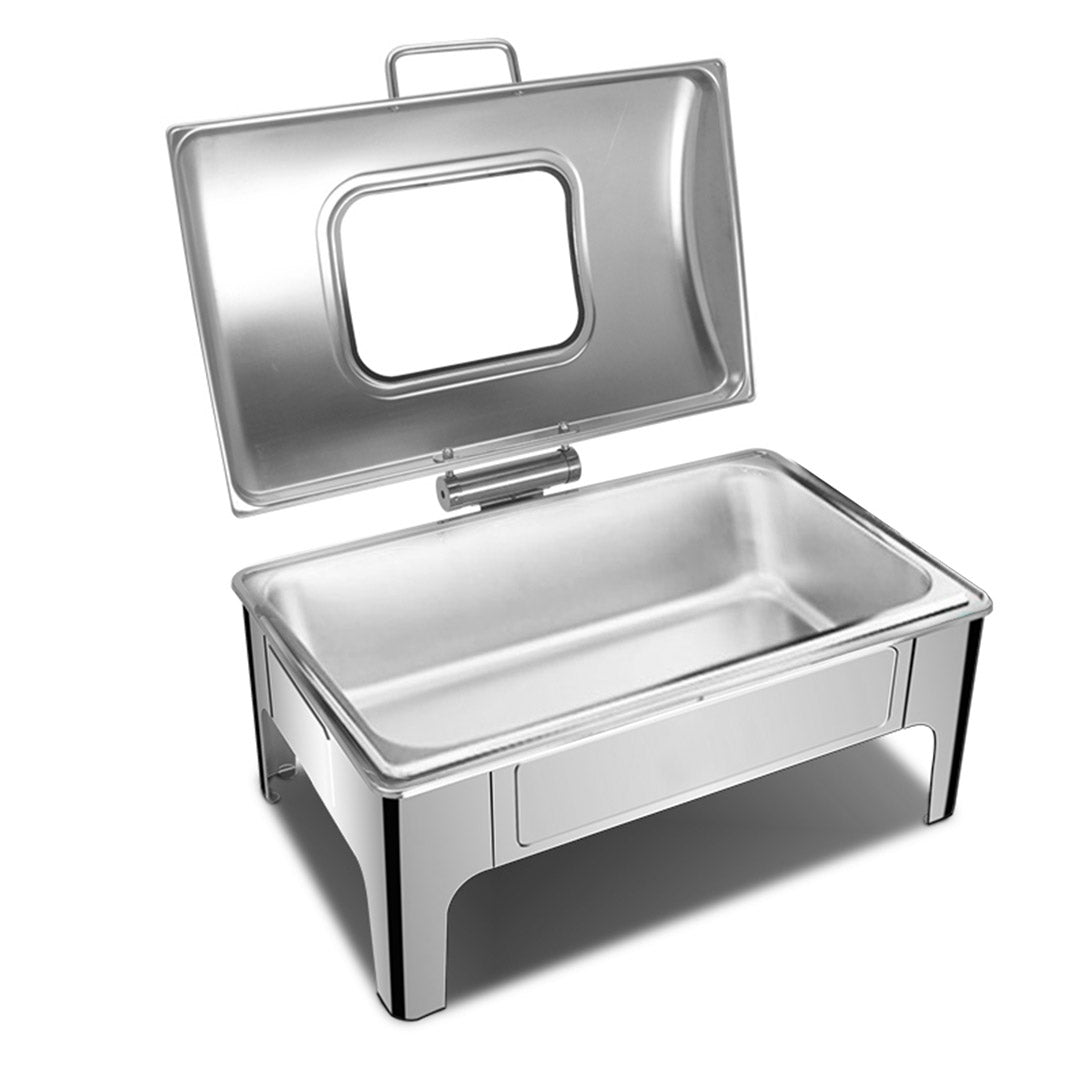 9L Rectangular Stainless Steel Soup Warmer Roll Top Chafer Chafing Dish Set with Glass Visual Window Lid - AllTech