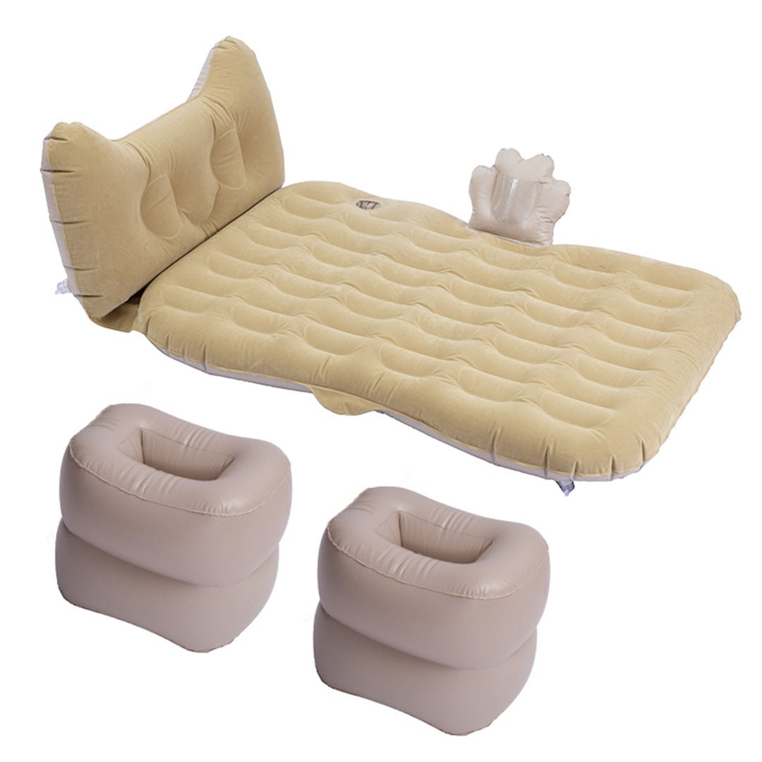 Beige Honeycomb Inflatable Car Mattress Portable Camping Air Bed Travel Sleeping Kit Essentials - AllTech