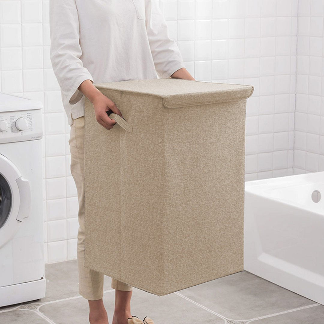 Beige Large Collapsible Laundry Hamper Storage Box Foldable Canvas Basket Home Organiser Decor - AllTech