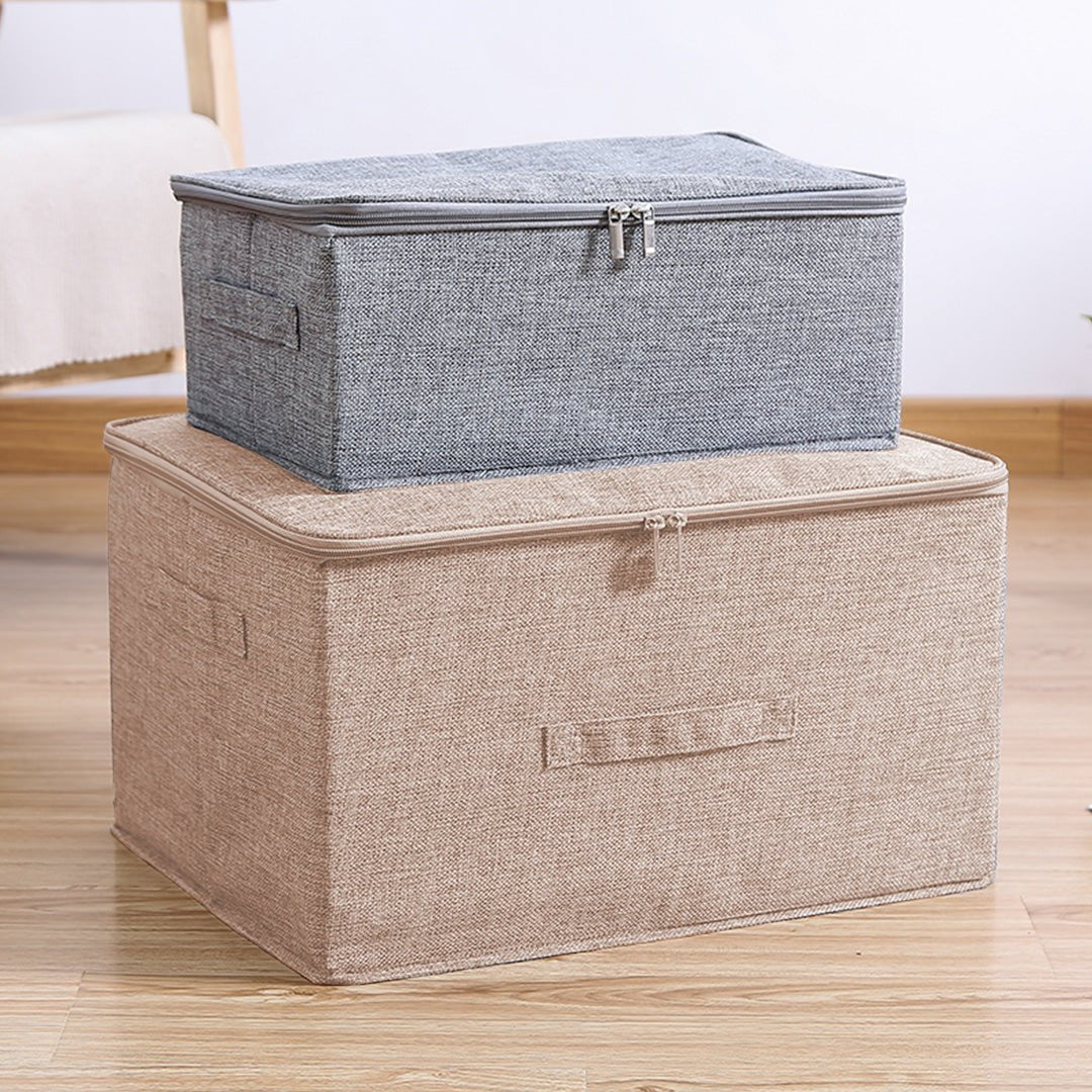 Beige Large Portable Double Zipper Storage Box Moisture Proof Clothes Basket Foldable Home Organiser - AllTech