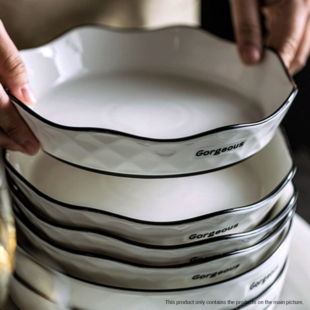 Diamond Pattern Ceramic Dinnerware Crockery Soup Bowl Plate Server Kitchen Home Decor Set of 8 - AllTech